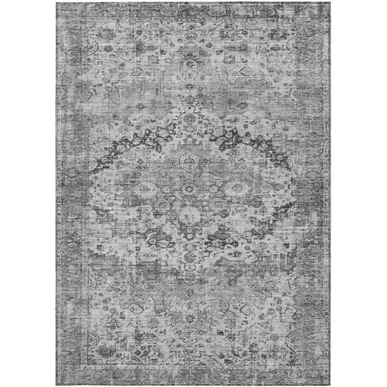 Gray And Silver Floral Washable Indoor Outdoor Area Rug Photo 3
