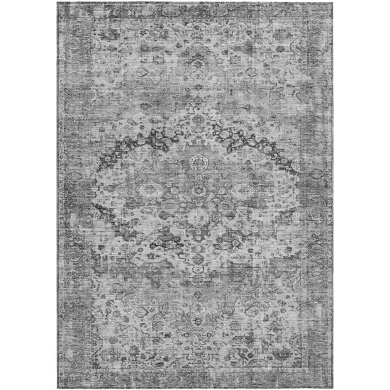 Gray And Silver Floral Washable Indoor Outdoor Area Rug Photo 1