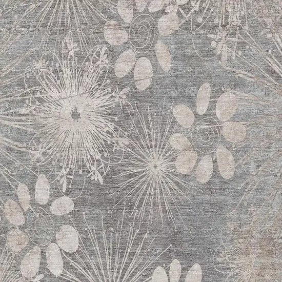 Gray And Silver Floral Washable Indoor Outdoor Area Rug Photo 6