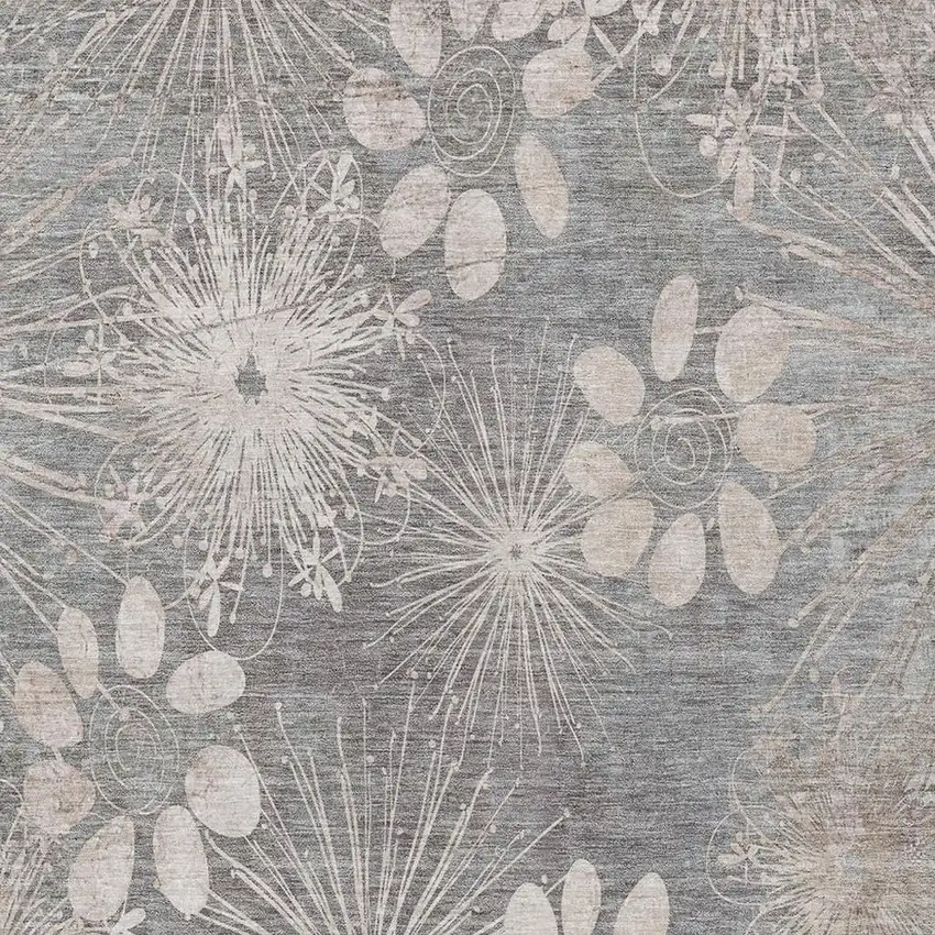 Gray And Silver Floral Washable Indoor Outdoor Area Rug Photo 6