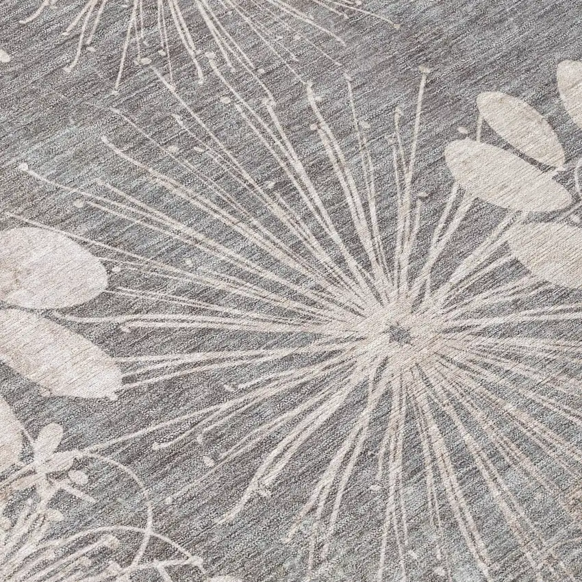 Gray And Silver Floral Washable Indoor Outdoor Area Rug Photo 7