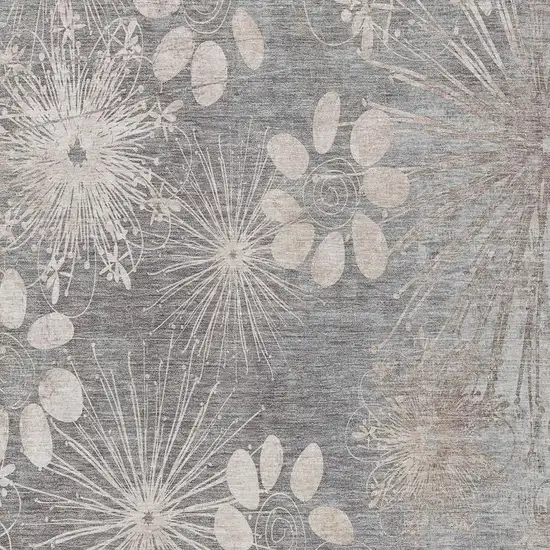 Gray And Silver Floral Washable Indoor Outdoor Area Rug Photo 5