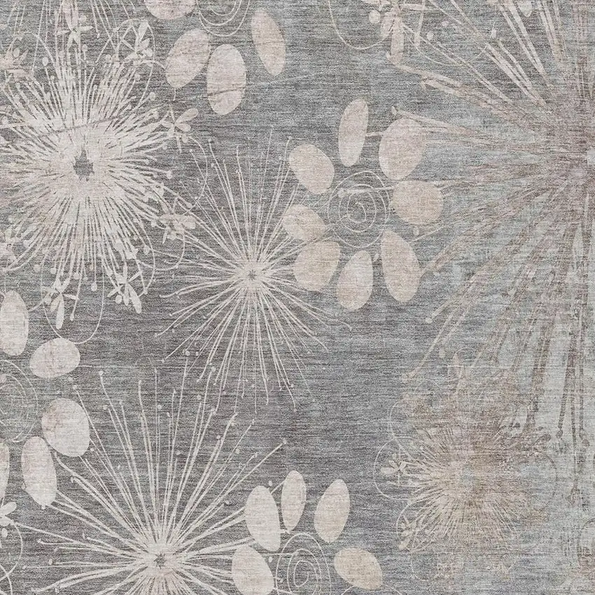 Gray And Silver Floral Washable Indoor Outdoor Area Rug Photo 5