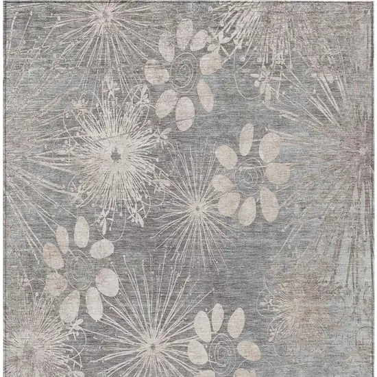 Gray And Silver Floral Washable Indoor Outdoor Area Rug Photo 4