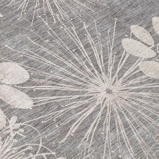Gray And Silver Floral Washable Indoor Outdoor Area Rug Photo 7