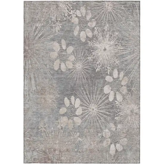 Gray And Silver Floral Washable Indoor Outdoor Area Rug Photo 5