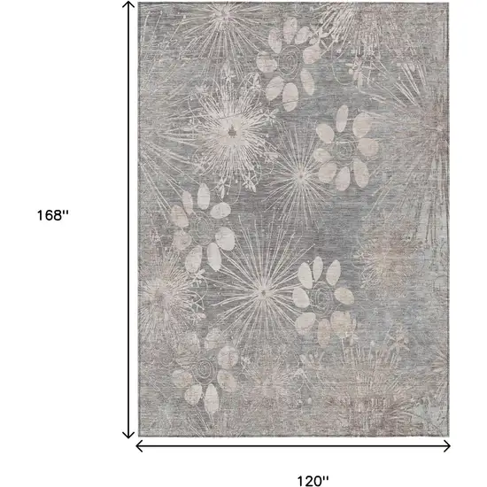Gray And Silver Floral Washable Indoor Outdoor Area Rug Photo 3