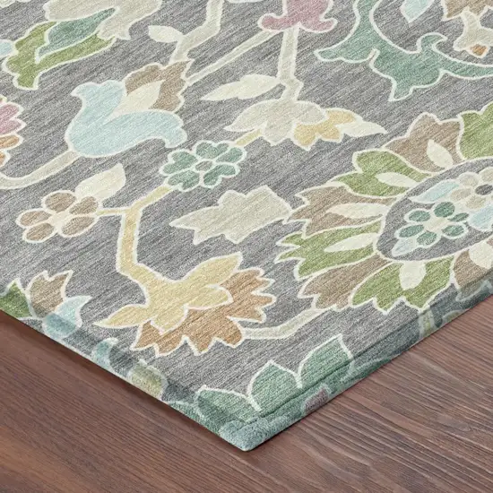 Gray And Silver Floral Washable Indoor Outdoor Area Rug Photo 4