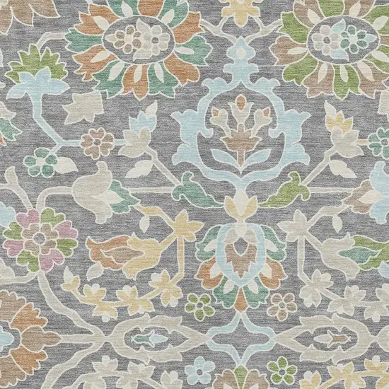 Gray And Silver Floral Washable Indoor Outdoor Area Rug Photo 2