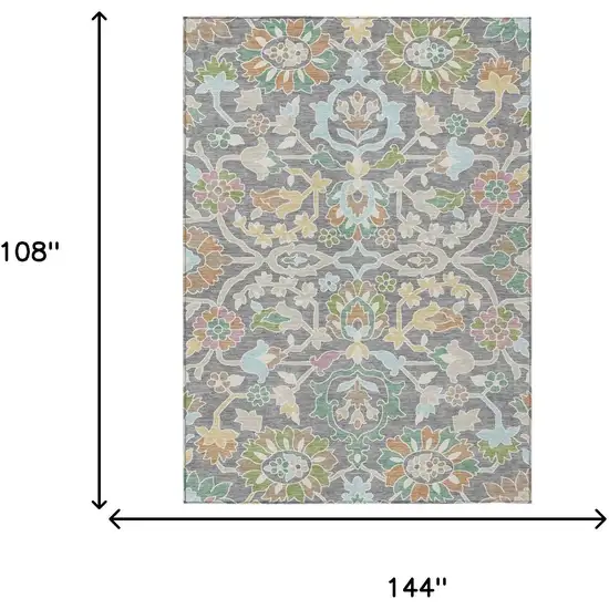 Gray And Silver Floral Washable Indoor Outdoor Area Rug Photo 6