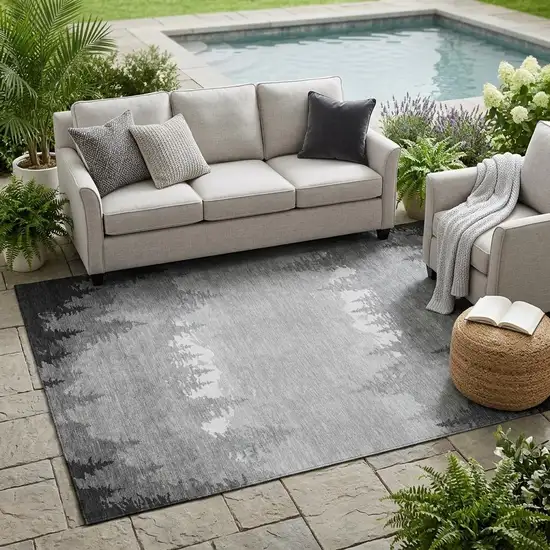 Gray And Silver Floral Washable Indoor Outdoor Area Rug Photo 1