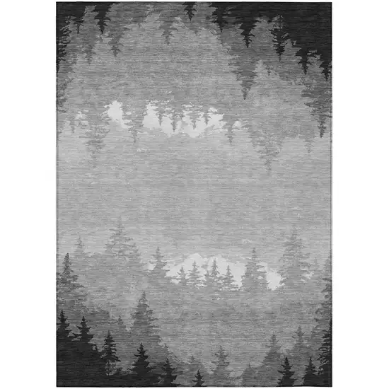 Gray And Silver Floral Washable Indoor Outdoor Area Rug Photo 2