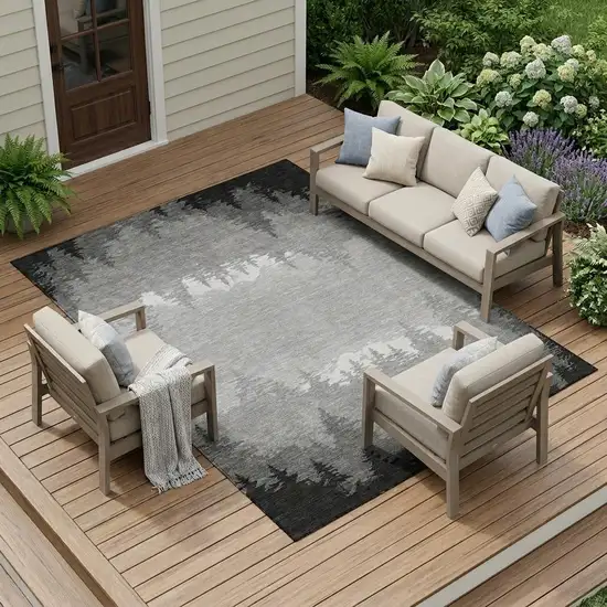 Gray And Silver Floral Washable Indoor Outdoor Area Rug Photo 1