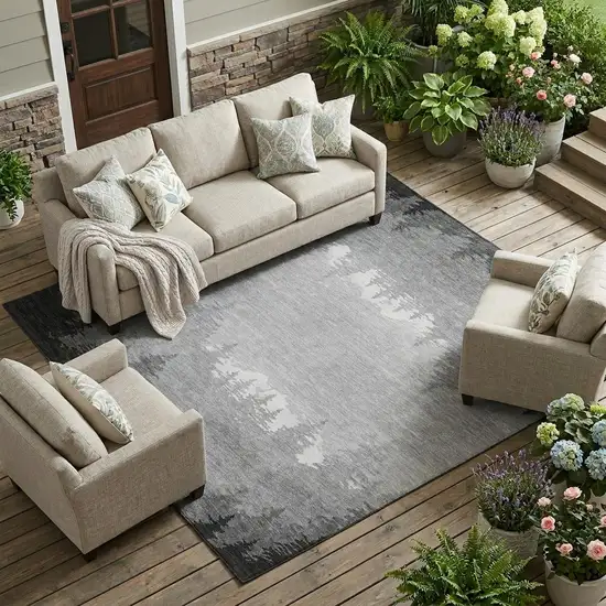 Gray And Silver Floral Washable Indoor Outdoor Area Rug Photo 1