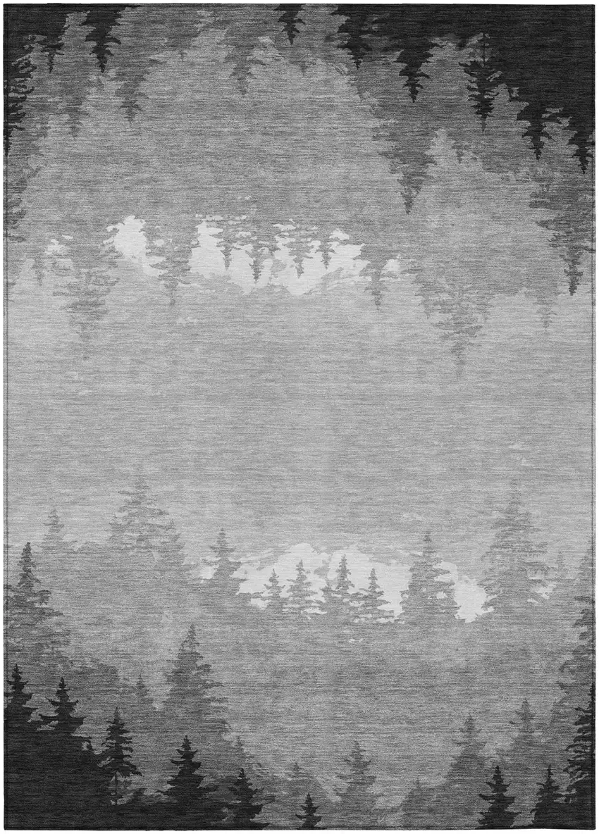 Gray And Silver Floral Washable Indoor Outdoor Area Rug Photo 2