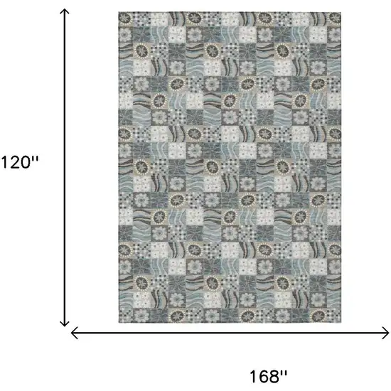 Gray And Silver Floral Washable Indoor Outdoor Area Rug Photo 6