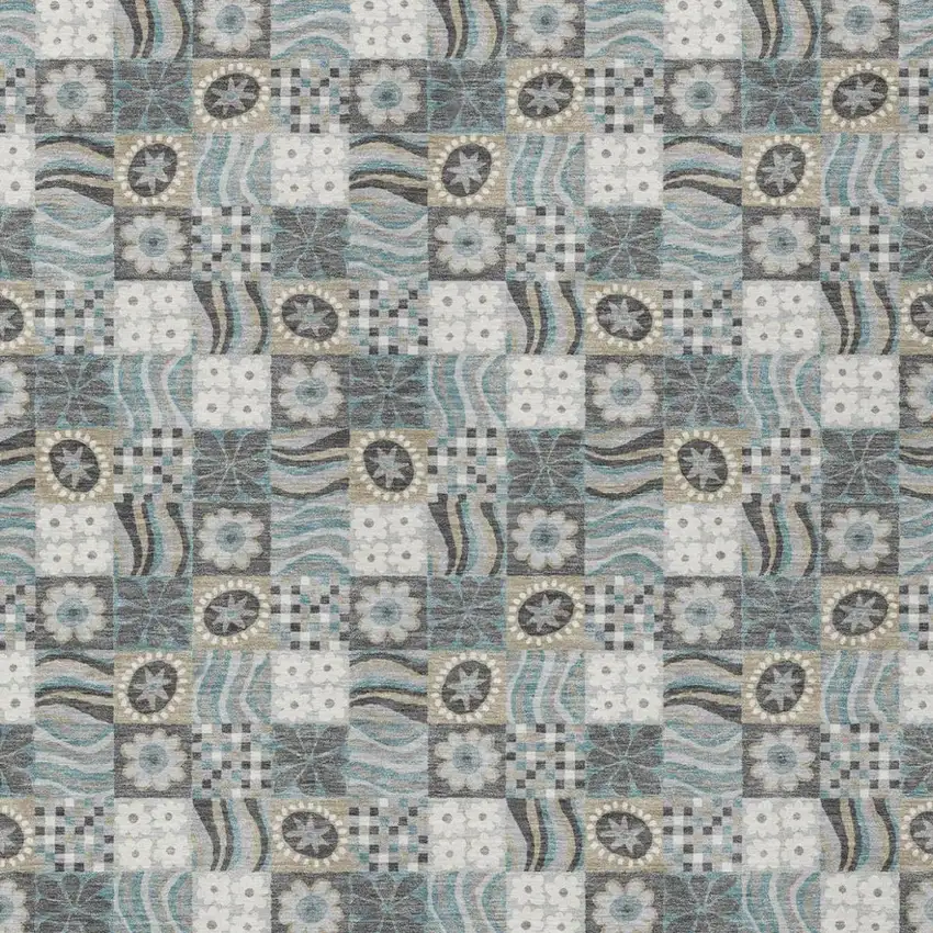 Gray And Silver Floral Washable Indoor Outdoor Area Rug Photo 1