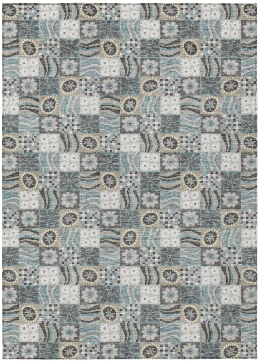Gray And Silver Floral Washable Indoor Outdoor Area Rug Photo 2