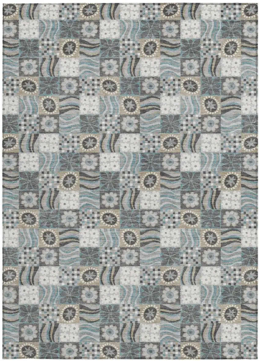 Gray And Silver Floral Washable Indoor Outdoor Area Rug Photo 3