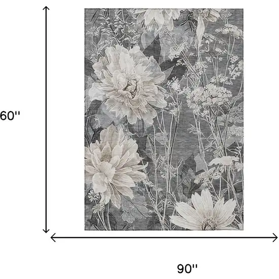 Gray And Silver Floral Washable Indoor Outdoor Area Rug Photo 6