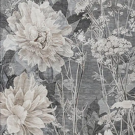 Gray And Silver Floral Washable Indoor Outdoor Area Rug Photo 2
