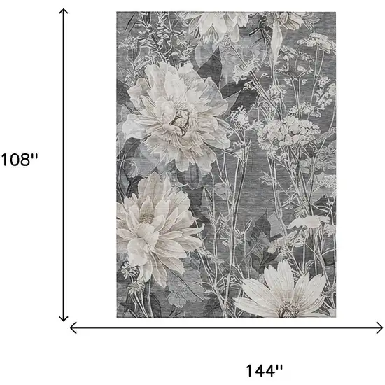 Gray And Silver Floral Washable Indoor Outdoor Area Rug Photo 6