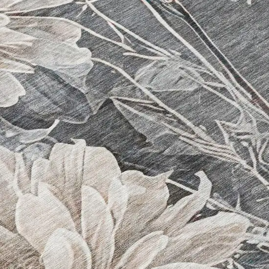 Gray And Silver Floral Washable Indoor Outdoor Area Rug Photo 5