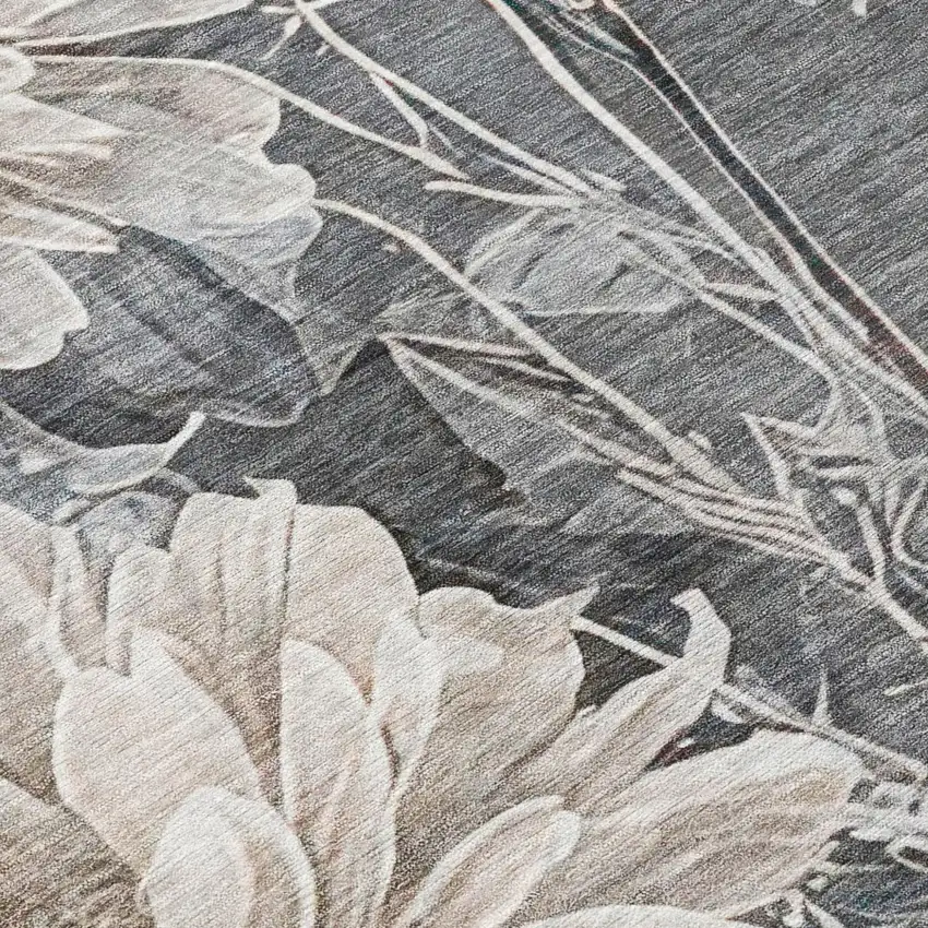 Gray And Silver Floral Washable Indoor Outdoor Area Rug Photo 5
