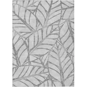 Photo of Gray And Silver Floral Washable Indoor Outdoor Area Rug