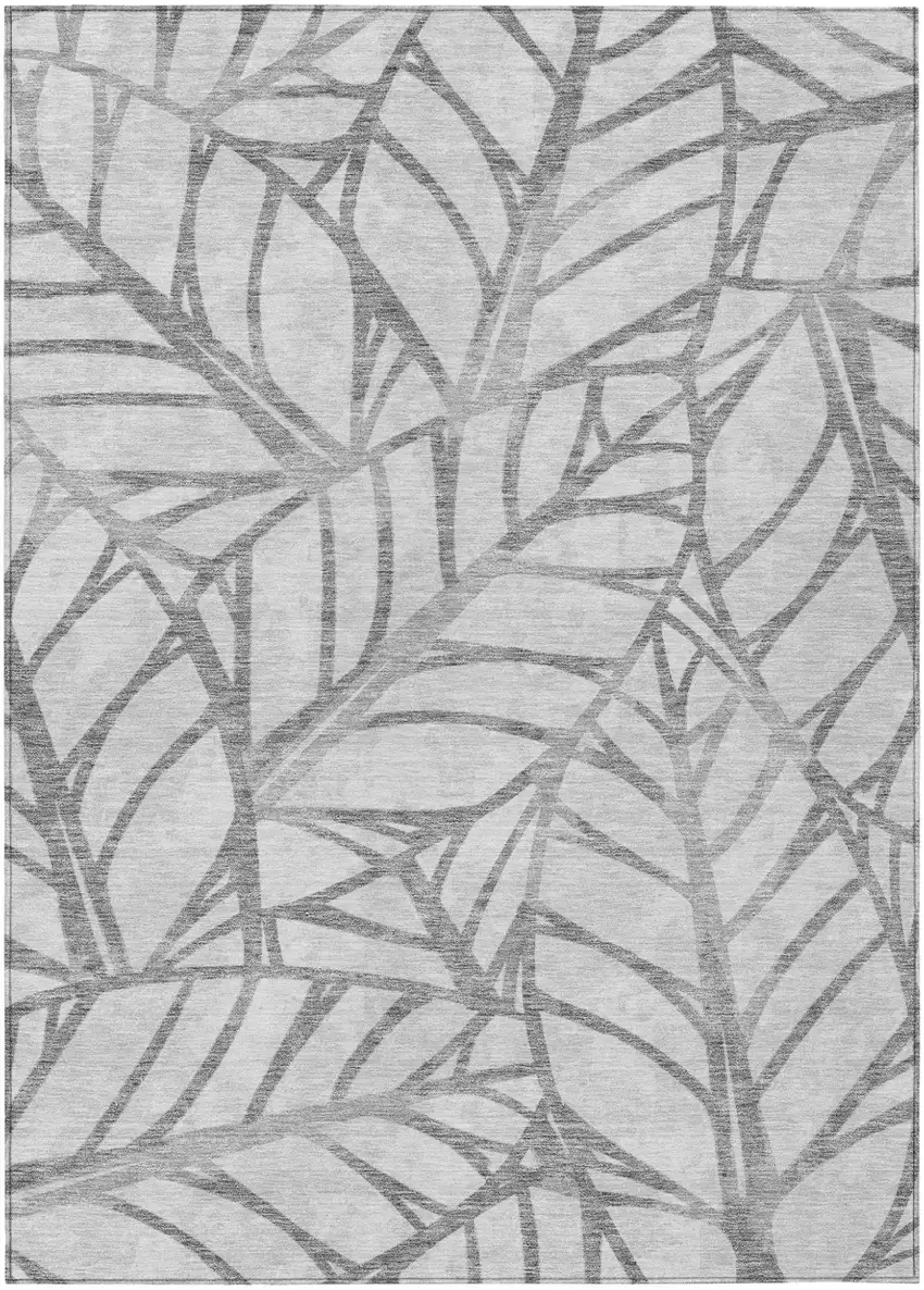 Gray And Silver Floral Washable Indoor Outdoor Area Rug Photo 1