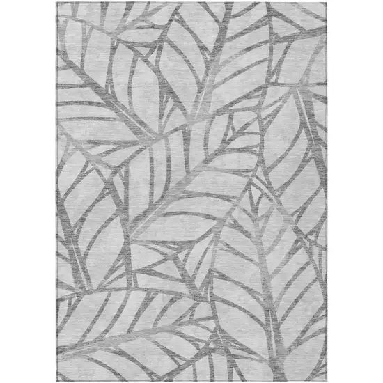 Gray And Silver Floral Washable Indoor Outdoor Area Rug Photo 1
