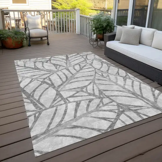 Gray And Silver Floral Washable Indoor Outdoor Area Rug Photo 8
