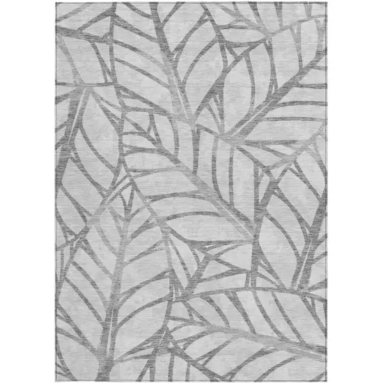 Gray And Silver Floral Washable Indoor Outdoor Area Rug Photo 4
