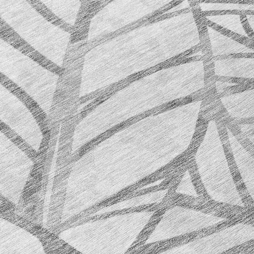 Gray And Silver Floral Washable Indoor Outdoor Area Rug Photo 6
