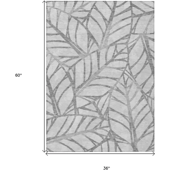 Gray And Silver Floral Washable Indoor Outdoor Area Rug Photo 9