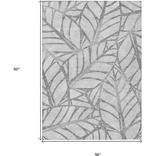 Gray And Silver Floral Washable Indoor Outdoor Area Rug Photo 9