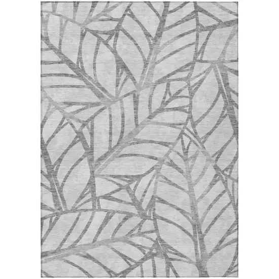 Gray And Silver Floral Washable Indoor Outdoor Area Rug Photo 1