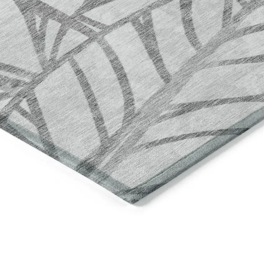 Gray And Silver Floral Washable Indoor Outdoor Area Rug Photo 3
