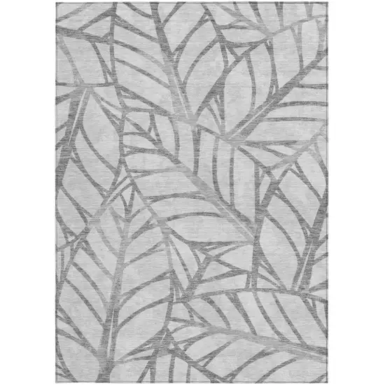 Gray And Silver Floral Washable Indoor Outdoor Area Rug Photo 5