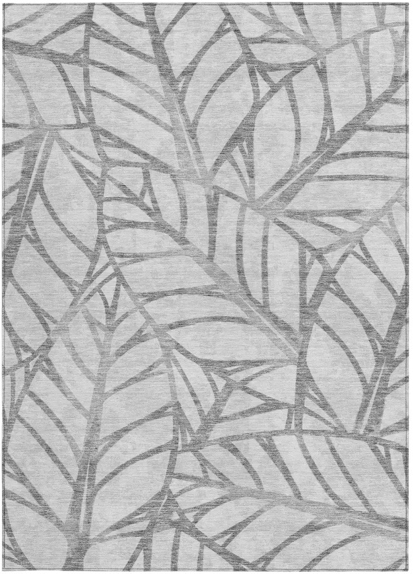 Gray And Silver Floral Washable Indoor Outdoor Area Rug Photo 5