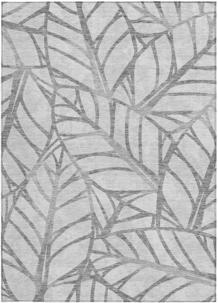 Gray And Silver Floral Washable Indoor Outdoor Area Rug Photo 5
