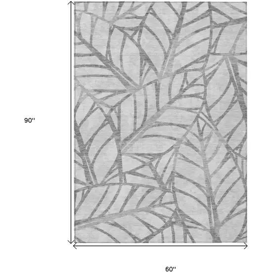Gray And Silver Floral Washable Indoor Outdoor Area Rug Photo 3