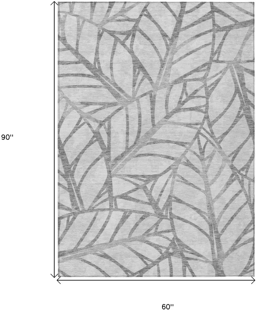 Gray And Silver Floral Washable Indoor Outdoor Area Rug Photo 3