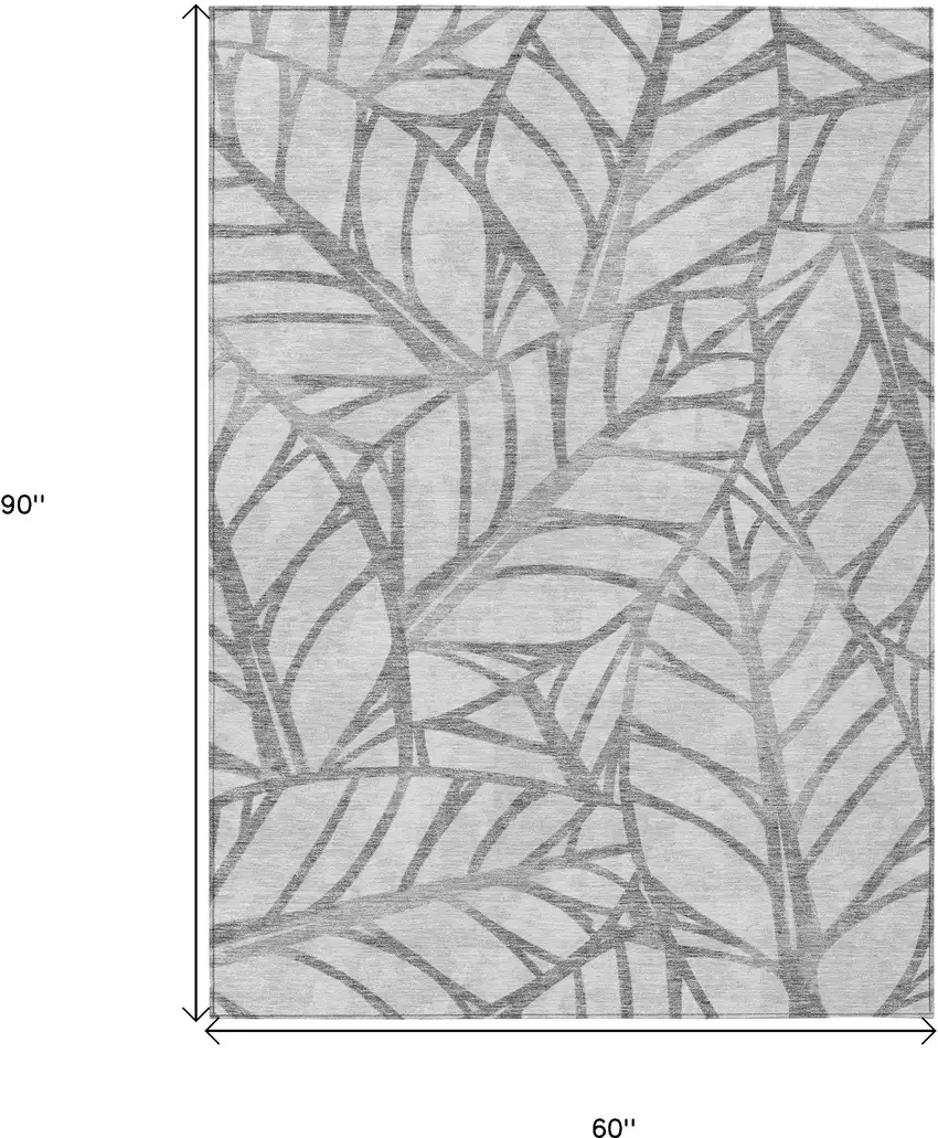 Gray And Silver Floral Washable Indoor Outdoor Area Rug Photo 3