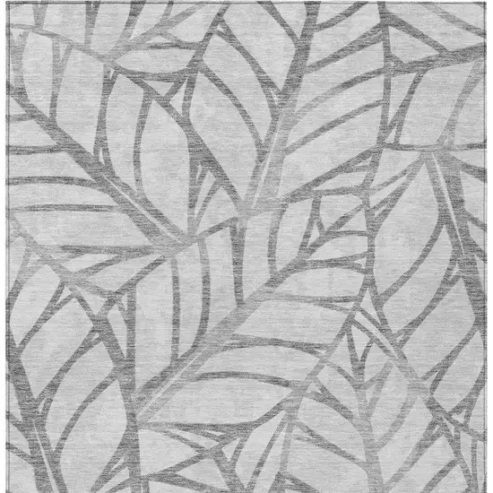 Gray And Silver Floral Washable Indoor Outdoor Area Rug Photo 4