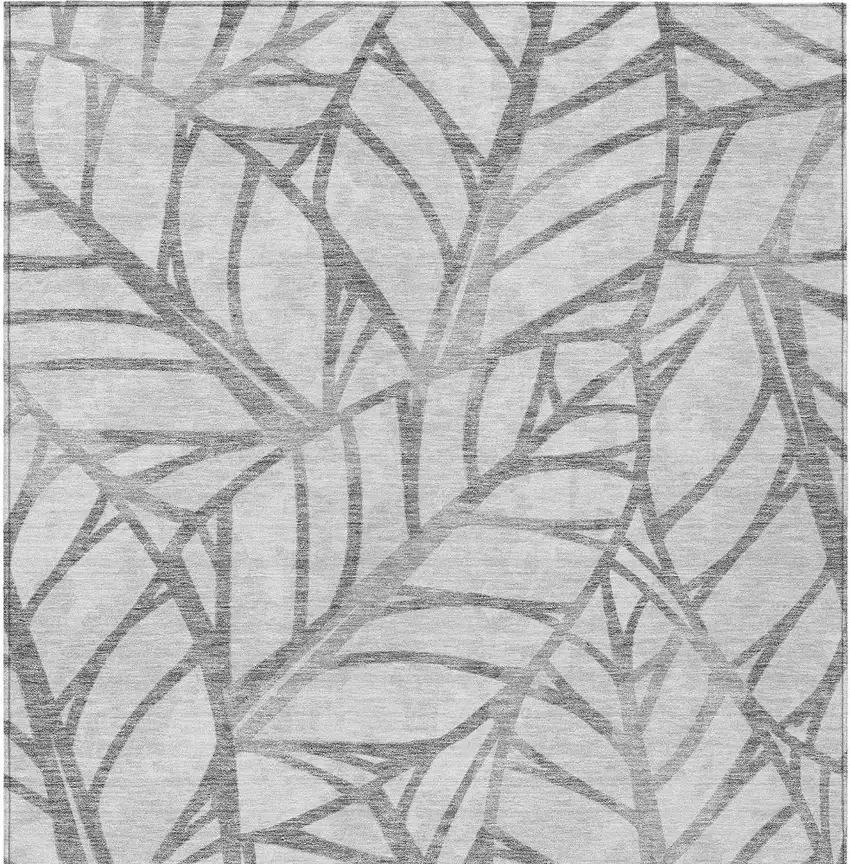 Gray And Silver Floral Washable Indoor Outdoor Area Rug Photo 4