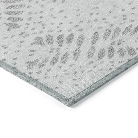 Gray And Silver Floral Washable Indoor Outdoor Area Rug Photo 5