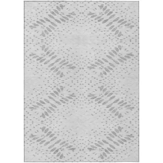 Gray And Silver Floral Washable Indoor Outdoor Area Rug Photo 2