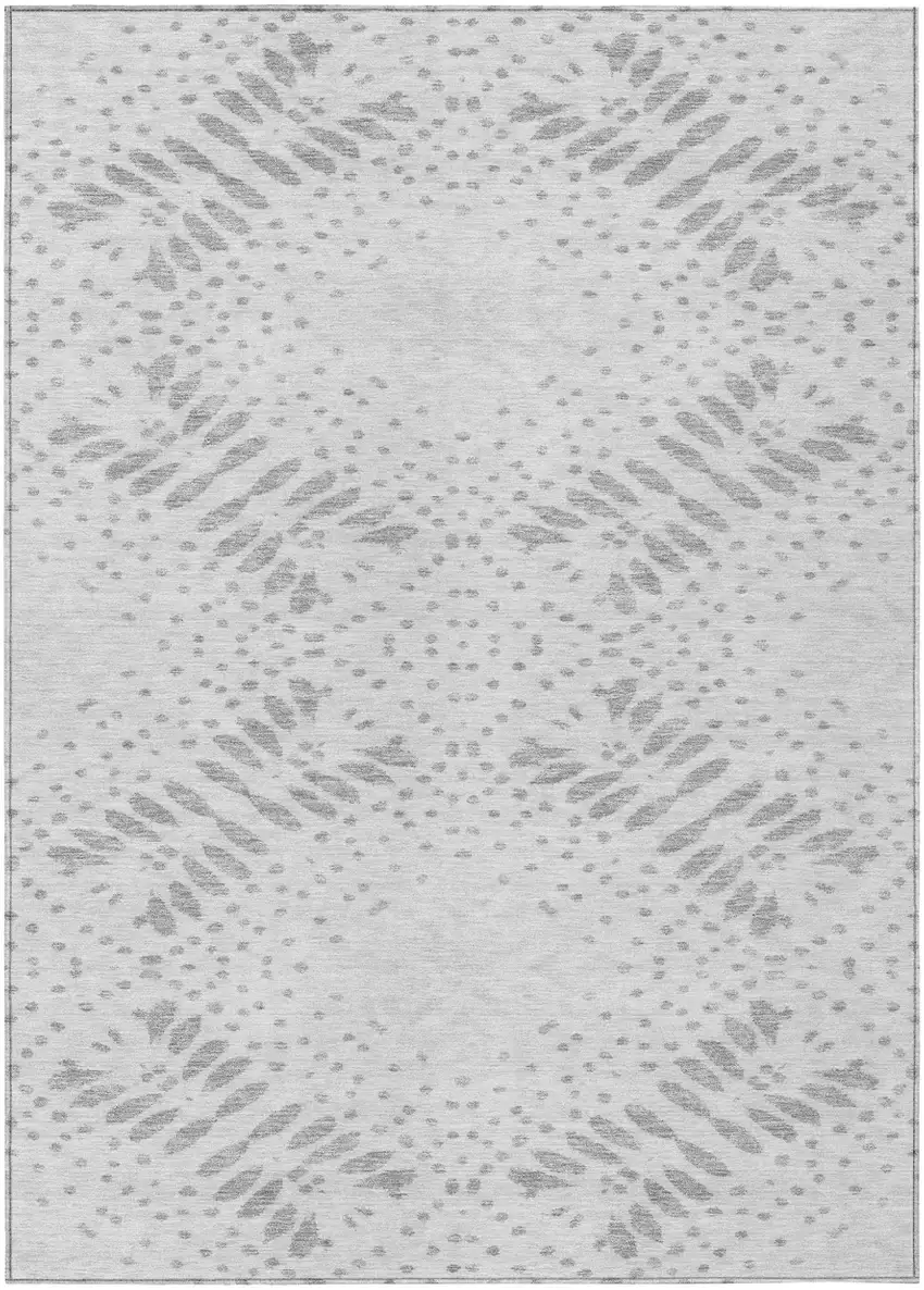 Gray And Silver Floral Washable Indoor Outdoor Area Rug Photo 2