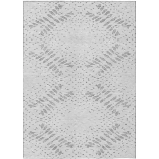 Gray And Silver Floral Washable Indoor Outdoor Area Rug Photo 2